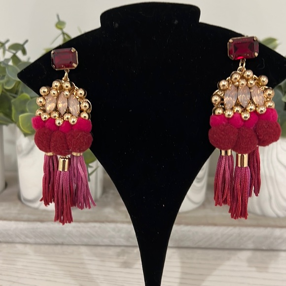 boho Jewelry - BOHO pink red gold chandelier earrings